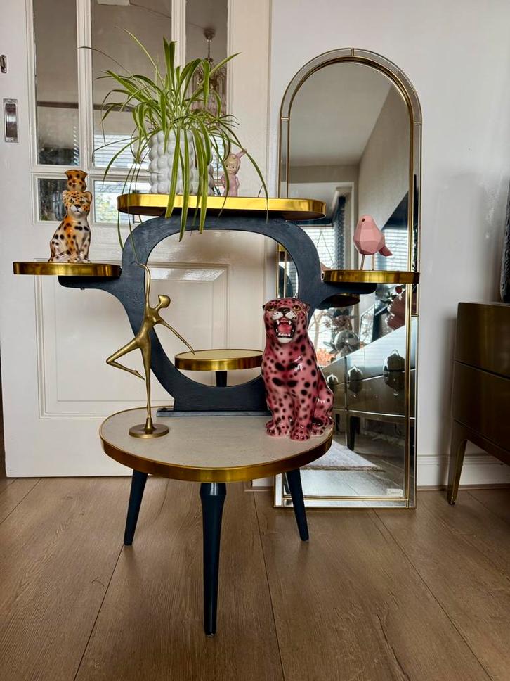 Plantentafel sixties tafel gouden rand bies jaren 60 bijzet, Antiek en Kunst, Antiek | Meubels | Tafels, Ophalen