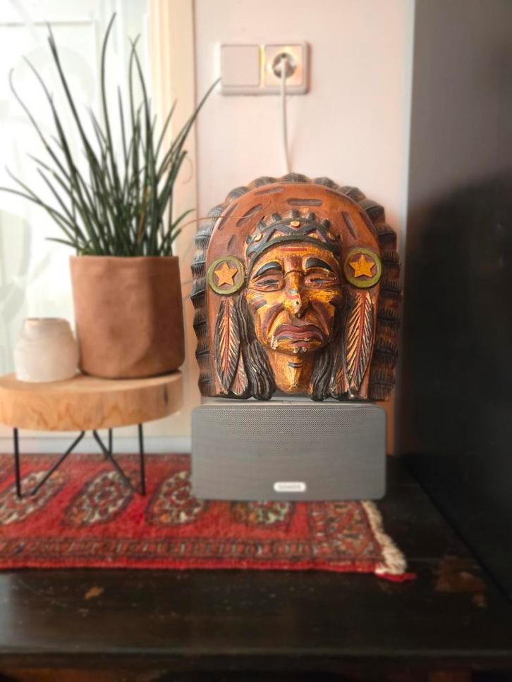 Handgemaakte Houten Indiaan - Geschilderd, Antiek en Kunst, Kunst | Niet-Westerse kunst, Ophalen of Verzenden