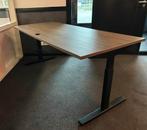 Bureau - 2 stuks - bruin/grijs blad - zwart onderstel, Ophalen, In hoogte verstelbaar, Gebruikt, Bureau