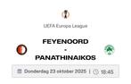 2 Wedstrijd kaarten Feyenoord-Panathinaikos, Tickets en Kaartjes, Sport | Voetbal, Losse kaart, Twee personen, Oktober, Europa of Champions League