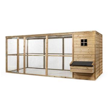 Houten Kippenren met groot nachthok en legnest | 448 x 179 x beschikbaar voor biedingen
