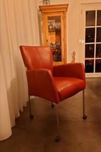 6 bordeauxrode leren eetkamerstoelen op wieltjes., Ophalen, Gebruikt, Rood, Vijf, Zes of meer stoelen