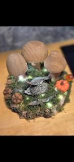 Unieke Herfst deco Egel/Paddestoelen op verlichte boomschijf, Ophalen of Verzenden, Nieuw