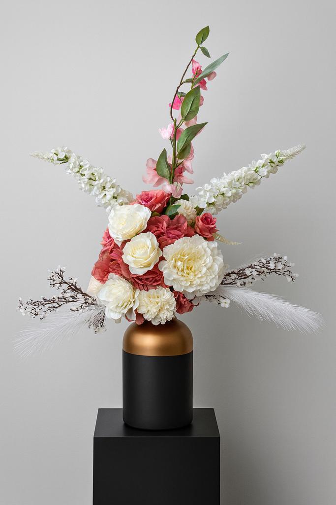 Luxe Kunstboeket (65-80cm) met/zonder vaas, Huis en Inrichting, Woonaccessoires | Vazen, Nieuw, Wit, 75 cm of meer, Kunststof