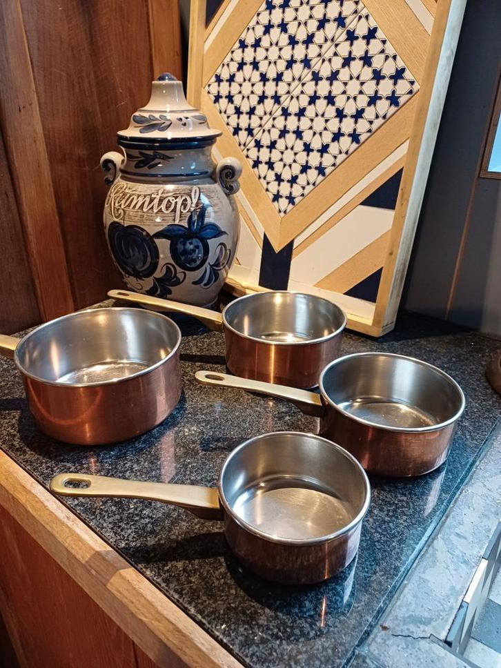 Koperen Pannenset - 4 Stuks, Huis en Inrichting, Keuken | Potten en Pannen, Pannenset, Rvs, Ophalen of Verzenden