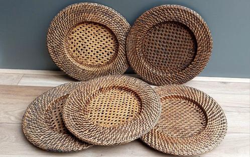 5 x Vintage birma rieten rotan onderborden borden, Huis en Inrichting, Woonaccessoires | Onderzetters, Zo goed als nieuw, Bord