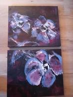 2 luik abstracte schilderijen, roze, paars tinten., Antiek en Kunst, Kunst | Schilderijen | Abstract, Ophalen of Verzenden