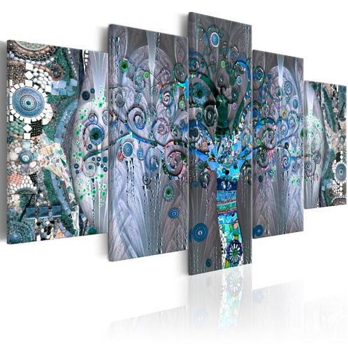 394 Blauw Abstract Boom 5 Luik Canvas Schilderij 200x100cm, Antiek en Kunst, Kunst | Schilderijen | Abstract, Ophalen of Verzenden