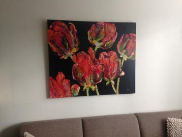 Te koop: schilderij "6 rode bloemen" van Jan Packbier. beschikbaar voor biedingen