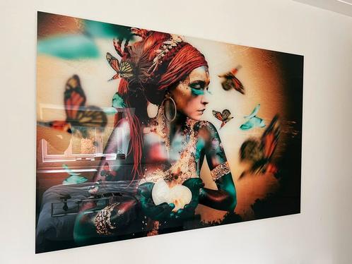 WOMAN WITH BUTTERFLIES by Jaime Ibarra 150x100, Antiek en Kunst, Kunst | Schilderijen | Abstract, Ophalen