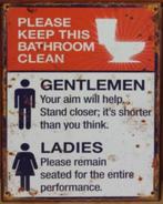 Keep this bathroom clean WC toilet reclamebord van metaal
