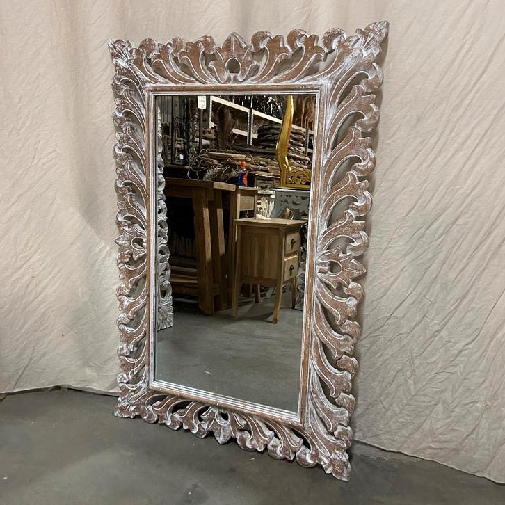 Barok Spiegel -houten lijst - wit - 120 x 80 cm- TTM Wonen, Huis en Inrichting, Woonaccessoires | Spiegels, Nieuw, 75 tot 100 cm