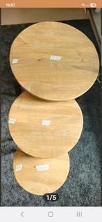 Mango houten salontafel set van 3, Huis en Inrichting, Tafels | Salontafels, Ophalen, Minder dan 50 cm, Gebruikt, Rond