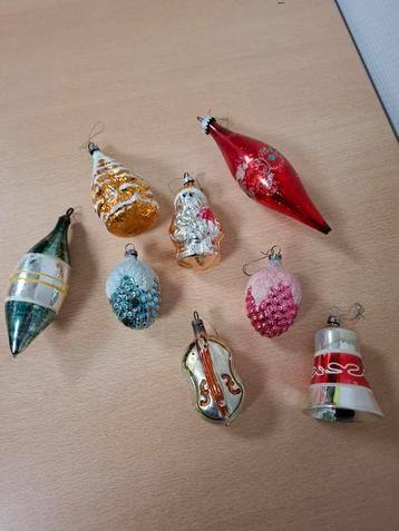 8 vintage retro kerstbal figuurtjes gekleurd oa viool  beschikbaar voor biedingen