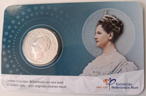 Zilveren ½ Gulden Wilhelmina in coincard 1922, Postzegels en Munten, Munten | Nederland, Losse munt, ½ gulden, Koningin Wilhelmina