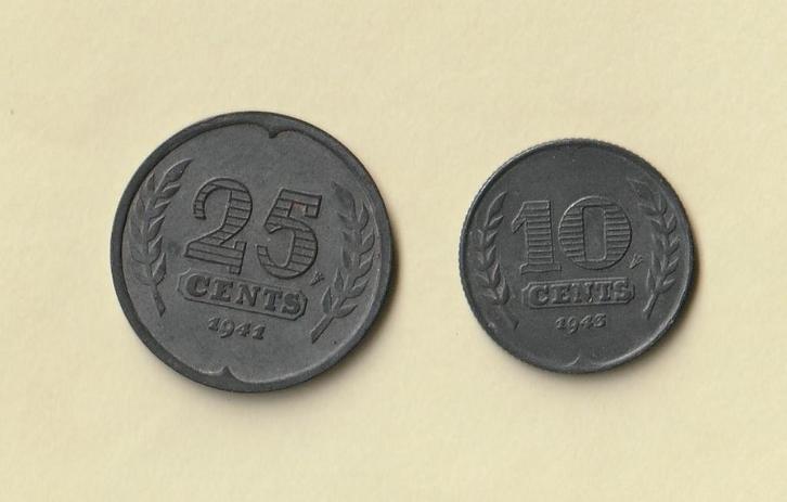 10 & 25 cent 1943--1941 zink, Postzegels en Munten, Munten | Nederland, Setje, 25 cent, Vóór koninkrijk, Ophalen of Verzenden