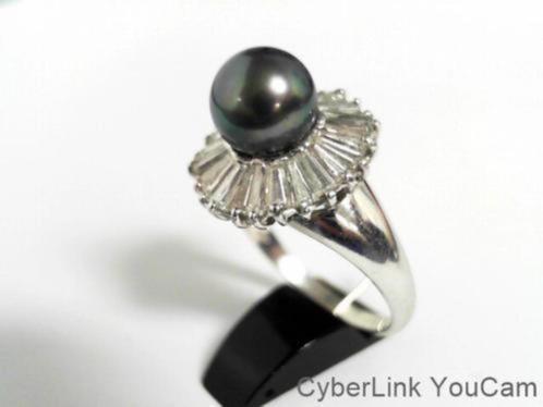 15397 Prachtige 18k Witgouden Diamanten Entourage Parel Ring, Sieraden, Tassen en Uiterlijk, Ringen, Zo goed als nieuw, Dame, 18 tot 19