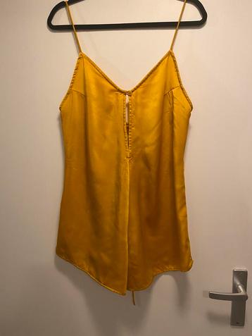 Zara pyjama jumpsuit satijn oranje mosterd geel m 38 zgan
