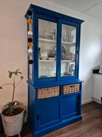 Blauwe Servieskast / Buffetkast, Huis en Inrichting, Kasten | Buffetkasten, Ophalen, Gebruikt, 100 tot 150 cm, Glas