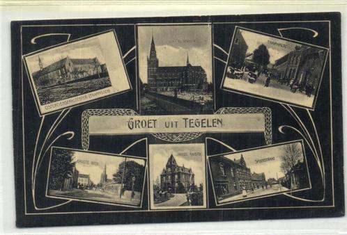 x03149 groet uit tegelen jugendstil oa met paardetram, Verzamelen, Ansichtkaarten | Nederland, Gelopen, Limburg, Voor 1920, Verzenden