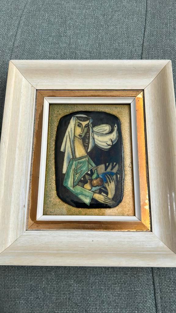 Midcentury vintage emaille kunst schilderij werkje uit 1958, Antiek en Kunst, Kunst | Schilderijen | Klassiek, Ophalen of Verzenden