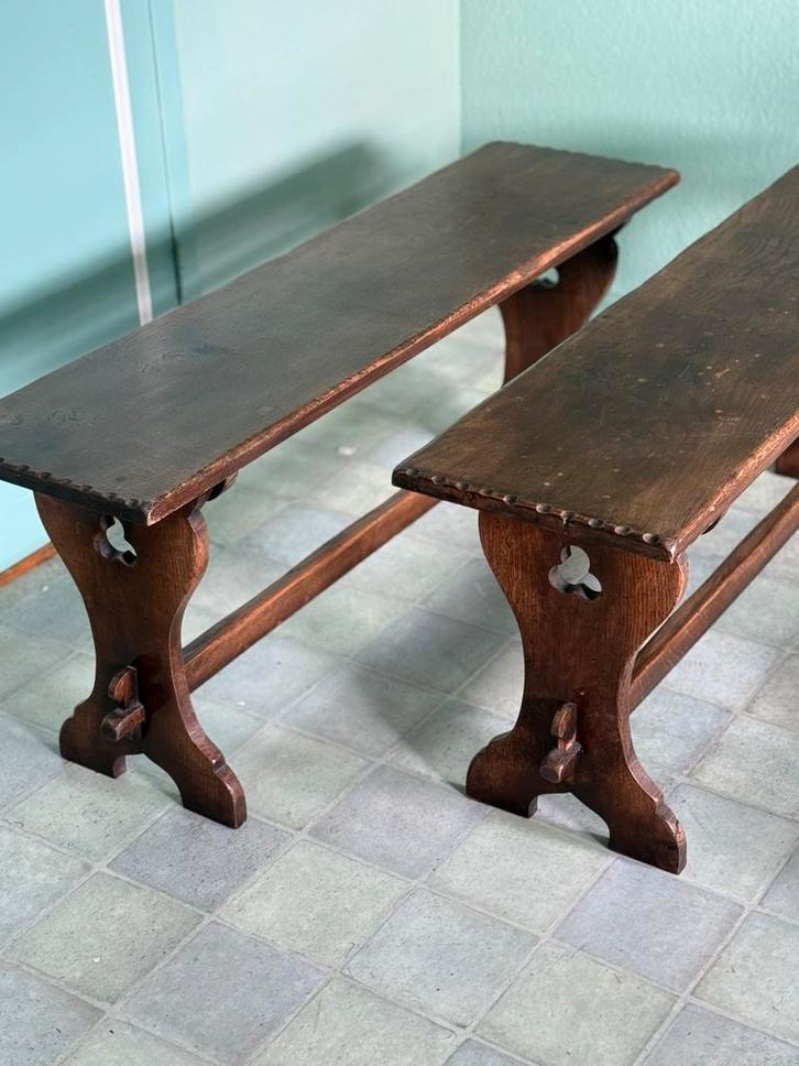 2 Antieke Houten Bankjes - Engels/Italiaans, Antiek en Kunst, Antiek | Meubels | Stoelen en Banken, Ophalen