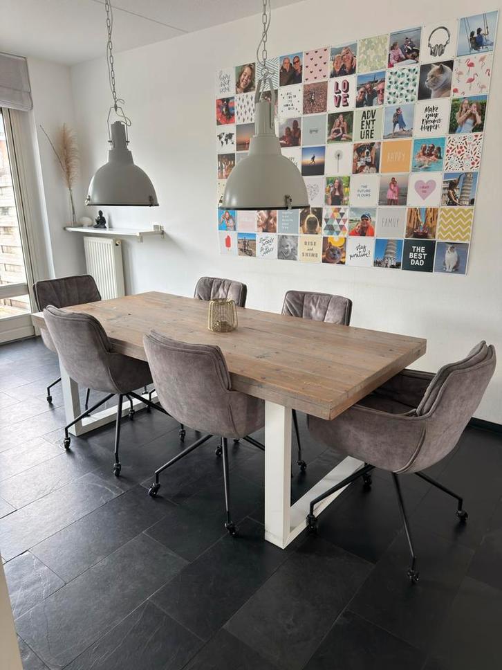 Eettafel met 6 stoelen - Hout & Stof, Antiek en Kunst, Antiek | Meubels | Tafels, Ophalen