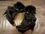Zwarte Laarzen met 100% konijnen bont maat 38, Zwart, Lage of Enkellaarzen, Ophalen of Verzenden, Onbekend