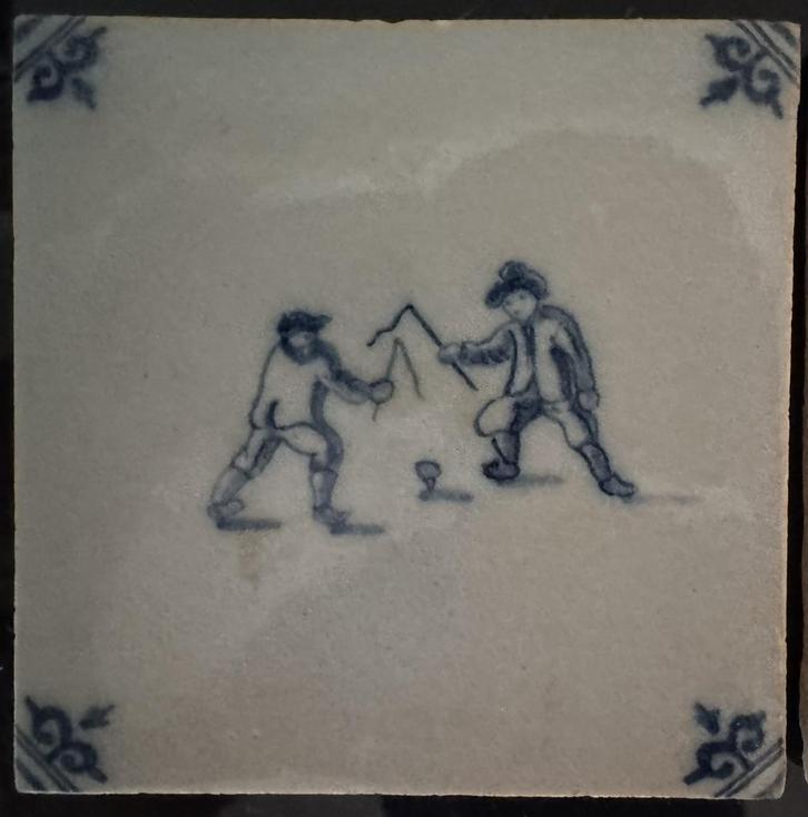 5 Delfts Blauwe Tegels - Traditionele Nederlandse Spelen, Antiek en Kunst, Antiek | Wandborden en Tegels, Ophalen