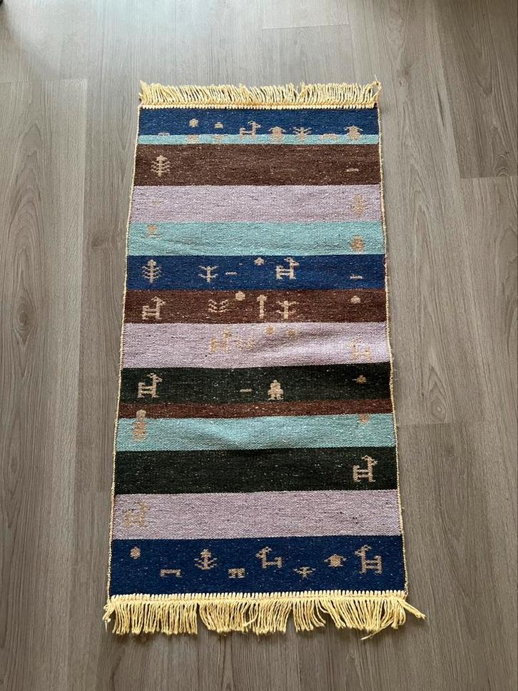 Prachtig wandkleed vloerkleed wol/katoen vintage handgeweven, Huis en Inrichting, Stoffering | Tapijten en Kleden, Zo goed als nieuw