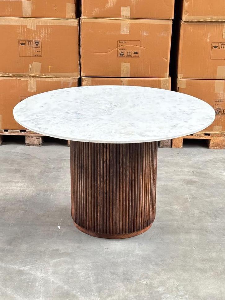 SALE! Ronde Eettafel MALIBU – Wit Marmer&Hout - 120cm&140cm, Huis en Inrichting, Tafels | Eettafels, Nieuw, 100 tot 150 cm, 100 tot 150 cm