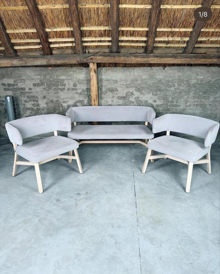 Billiani Croissant design fauteuils en sofa, Huis en Inrichting, Fauteuils, Zo goed als nieuw, Hout, Stof, 50 tot 75 cm, Minder dan 75 cm