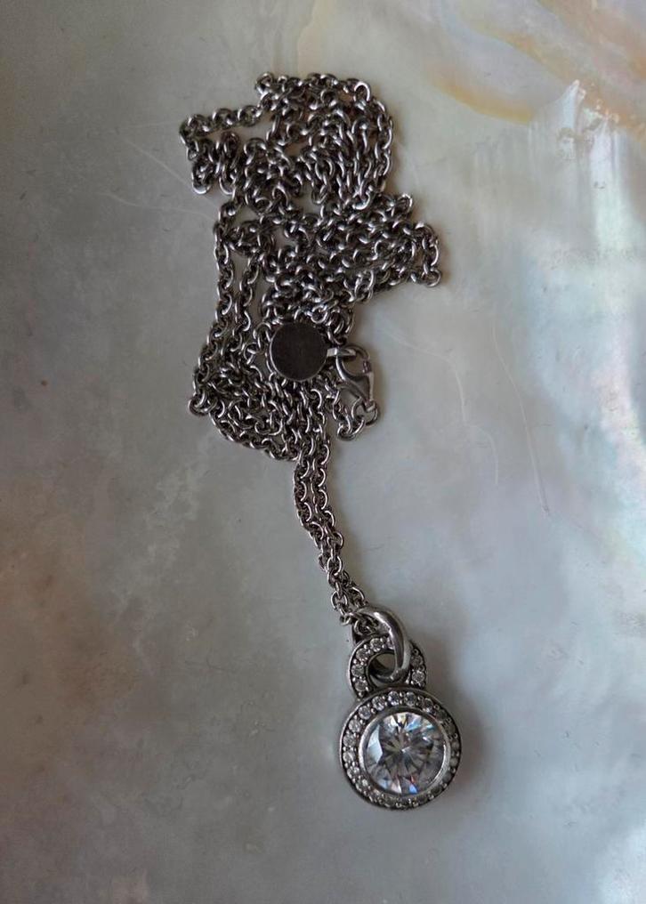 Zilverkleurige ketting met strass hanger Ti Sento, Sieraden, Tassen en Uiterlijk, Kettingen, Zo goed als nieuw, Zilver, Zilver