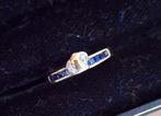 Pracht 18 karaats gouden dames ring, blauwsaffier & diamant., ., Ophalen of Verzenden, Zo goed als nieuw, Met edelsteen