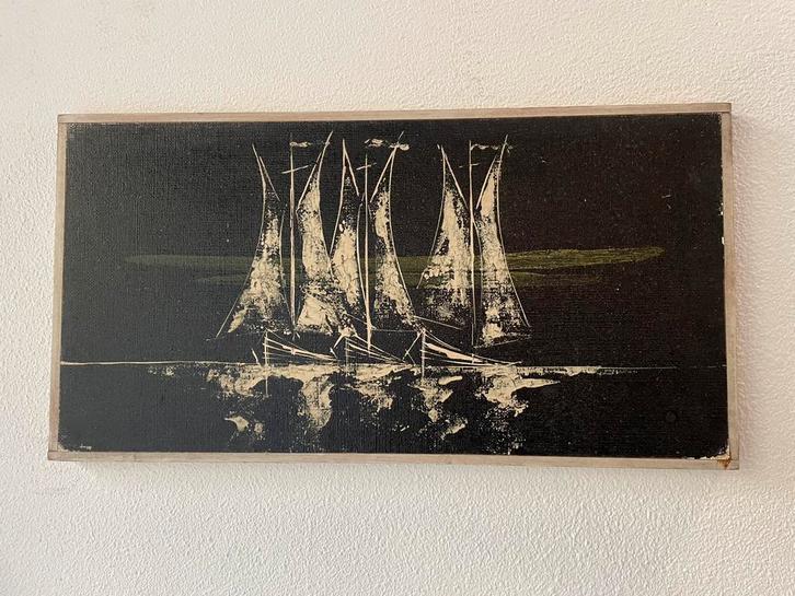 Vintage bootjes jaren 60 schilderij zwart wit geel, Antiek en Kunst, Kunst | Schilderijen | Abstract, Ophalen