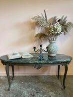 Vintage bronzen salontafel met groen marmeren blad, Huis en Inrichting, Tafels | Salontafels, Ophalen, 50 tot 100 cm, Vintage