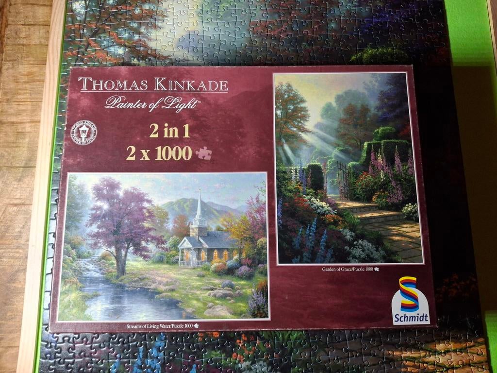 Thomas Kinkade legpuzzel 2 x 1000 stukjes, Ophalen of Verzenden, 500 t/m 1500 stukjes, Zo goed als nieuw