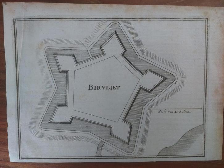 33 / plattegrond van Biervliet Gravure uit 1659 van C Merian, Antiek en Kunst, Kunst | Etsen en Gravures, Ophalen of Verzenden