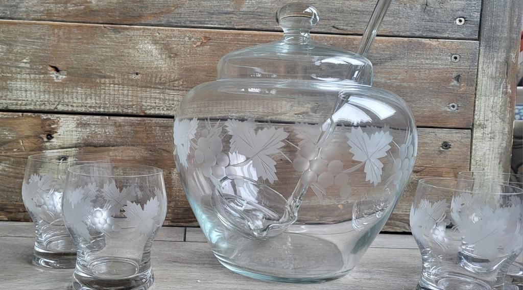 Vintage Punch Bowl Set met Lepel en Glazen, Ophalen of Verzenden