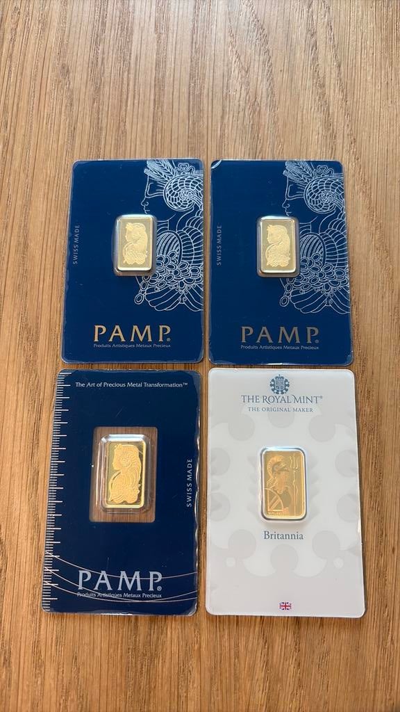 5 gram goudbaren Pamp Suisse & The Royal Mint, Ophalen of Verzenden, Goud