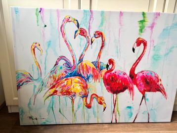 Flamingo schilderij kleurrijk beschikbaar voor biedingen