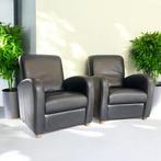 2 Zwart leren fauteuils / 2 zwart leren stoelen, Ophalen, Gebruikt, Minder dan 75 cm, Leer