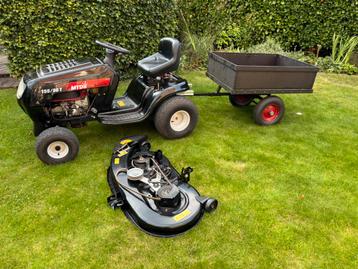Zitmaaier / tuintrekker (nieuwe maaibak) en bijpassende kar beschikbaar voor biedingen