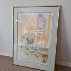 Aquarel schilderij in goudkleurige lijst, Ophalen, 50 tot 75 cm, Zo goed als nieuw, Schilderij