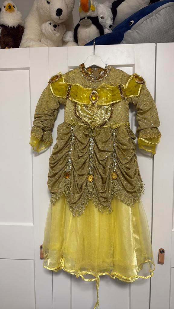 Mooie meisjes verkleed kleding jurk belle frozen enz 128, Ophalen of Verzenden, Zo goed als nieuw, 122 t/m 128, Meisje