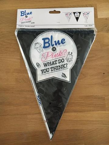 Vlaggenlijn / slinger Blue or Pink - 10 m | gender reveal beschikbaar voor biedingen