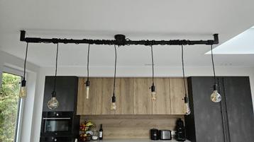 Industriële lamp staal zwart met 7 armaturen beschikbaar voor biedingen