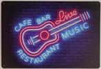 Cafe bar music restaurant neon look gitaar metalen wandbord, Info@deconoord.nl, Verzenden, Deco Noord, Nieuw