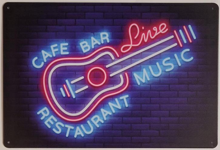 Cafe bar music restaurant neon look gitaar metalen wandbord, Huis en Inrichting, Woonaccessoires | Wanddecoraties, Nieuw, Verzenden