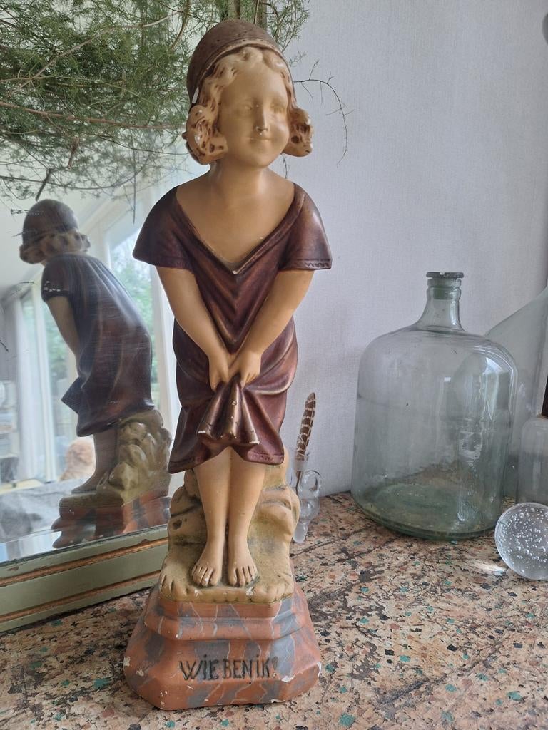 Antiek vintage gipsen beeld jonge vrouw, Ophalen